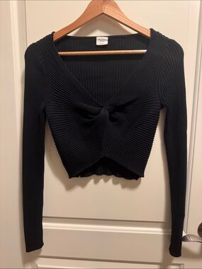 Abercrombie & Fitch Black Ribbed Twist-Front Crop Top